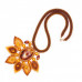 Колье с цветком из янтаря коньячного цвета с бисером