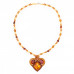 Кулон с подвеской в виде сердца из балтийского янтаря и бисера