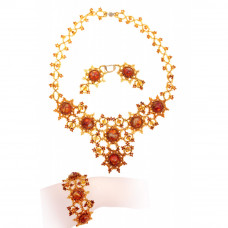 Ажурный утонченный комплект из бисера и натурального янтаря: колье, браслет, серьги Ажурный утонченный комплект из бисера и натурального янтаря: колье, браслет, серьги