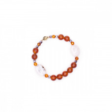Браслет из янтаря и розового опала