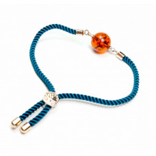 Браслет цвета морской волны со вставкой из янтаря