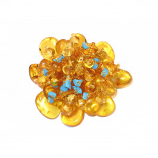 Брошь из балтийского янтаря, бисера с использование бирюзы