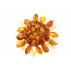 Брошь в форме цветка из балтийского янтаря, бисера и ювелирного сплава