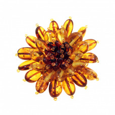 Брошь в виде цветка из балтийского янтаря, бисера и ювелирного сплава