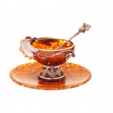 Чайная чашка "Стрекоза" из янтаря с ложечкой