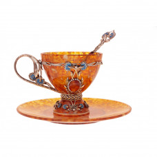 Чайная чашка "Васильки" из янтаря с ложечкой