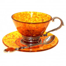 Чашка чайная ажурная из янтаря с ложкой