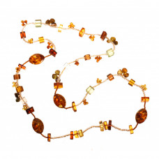 Длинное колье из балтийского янтаря, бисера и стекла