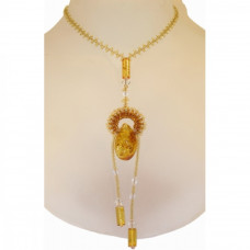 Длинный кулон из натурального янтаря и бисера