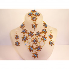 Изящный комплект из натурального янтаря, бисера и бирюзы: колье, браслет, серьги