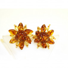 Клипсы из балтийского янтаря и бисера