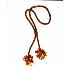 Колье-галстук из бисера, натурального янтаря и жемчуга