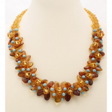 Колье из балтийского янтаря, бисера и бирюзы