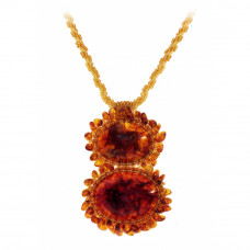 Колье из бисера и балтийского янтаря