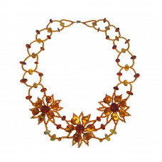 Колье из натурального балтийского янтаря и бисера с цветами