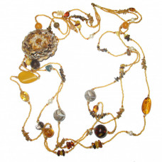 Колье из натурального янтаря, бисера, самоцветов и органзы