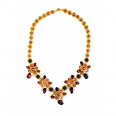 Колье из цельного янтаря коньячного цвета с бисером