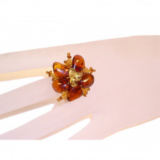 Кольцо из натурального балтийского янтаря и бисера