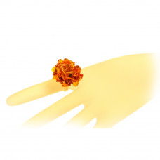 Кольцо из натурального янтаря, бисера и ювелирного сплава