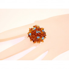 Кольцо из натурального янтаря и бирюзы