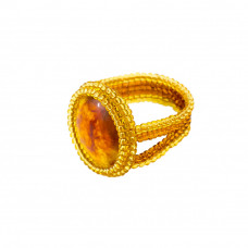 Кольцо из натурального янтаря и бисера