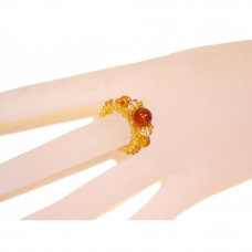 Кольцо натурального янтаря, бисера и кристаллов Сваровски