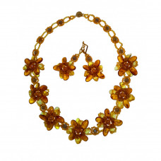 Комплект из балтийского янтаря и бисера: колье, серьги