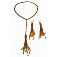 Комплект из балтийского янтаря и бисера: удлиненный кулон и серьги