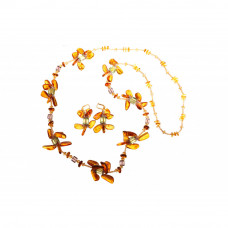 Комплект из натурального янтаря, бисера и стекла: колье, серьги
