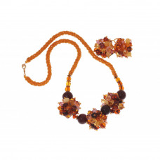 Комплект из натурального янтаря и бисера: колье, серьги