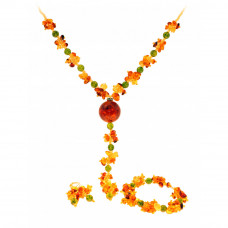 Комплект из натурального янтаря и бисера с кварцевыми вставками: колье, браслет, серьги