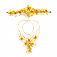Комплект с цветами из балтийского янтаря: колье, браслет.