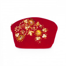 Косметичка бархатная, расшитая золотой нитью и янтарем