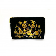 Косметичка бархатная, расшитая золотой нитью и янтарем