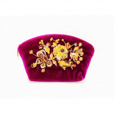 Косметичка бархатная, расшитая золотой нитью и янтарем