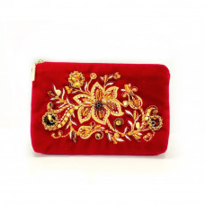 Косметичка бархатная, расшитая золотой нитью и янтарем