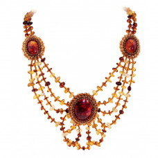 Красивое колье на несколько ярусов из натурального янтаря и бисера