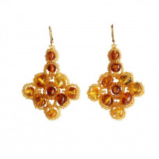 Красивые плетеные серьги из балтийского янтаря, бисера и ювелирного сплава