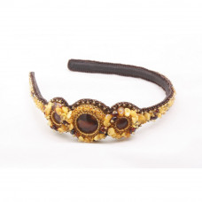 Красивый ободок для волос из янтаря, бисера и натуральной кожи