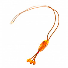 Красивый, удлиненный кулон из натурального янтаря и бисера