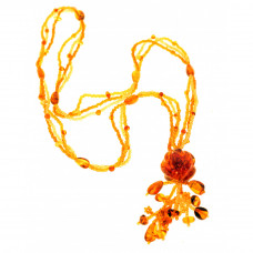 Красивый, яркий кулон из натурального янтаря и бисера