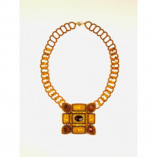 Крупное колье из бисера и натурального балтийского янтаря