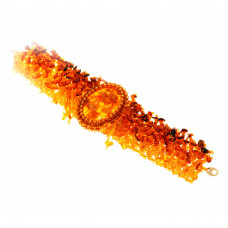 Крупный, плетеный браслет из бисера и балтийского янтаря