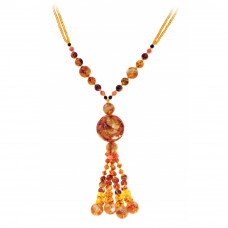 Кулон из натурального янтаря и бисера с 4 подвесками