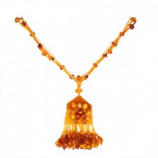 Кулон плетеный из балтийского янтаря и бисера