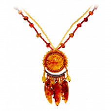 Кулон в этническом стиле из балтийского янтаря и бисера