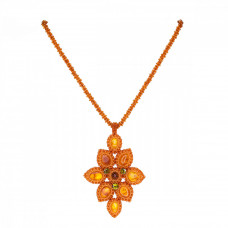 Кулон в виде цветка из балтийского янтаря, бисера и фианита