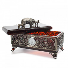 Ларец "Русский" из янтаря ажурный