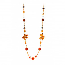 Легкое, длинное, колье из натурального янтаря, бисера и стекла