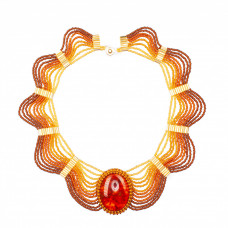 Многослойное колье из натурального янтаря и бисера